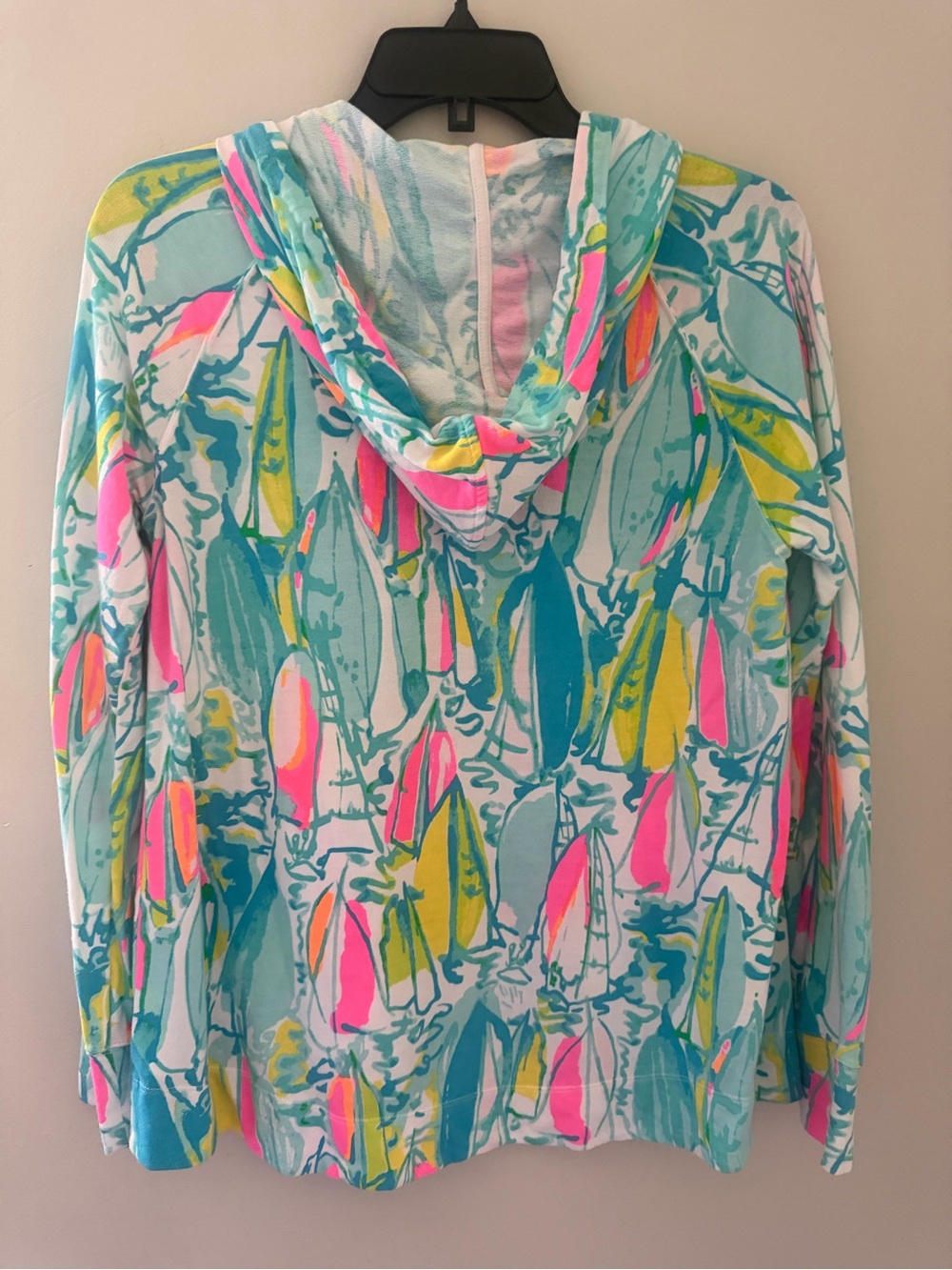 Lilly Pulitzer Vibrant Zip Up Hooded Jacket tropical print w/ neon pink tassel S - Picture 10 of 13